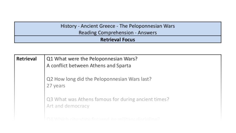 Reading Comprehension-The Peloponnesian Wars-Retrieval Focus-answers
