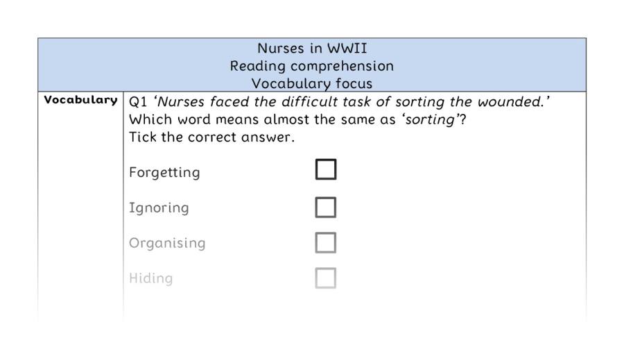 Reading comprehension - vocabulary - Nurses in WWII