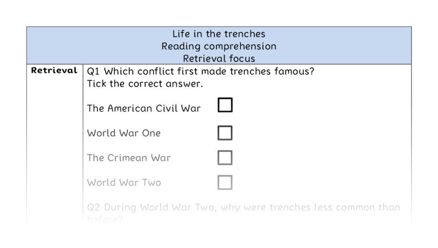 Reading comprehension - retrieval - Life in the trenches