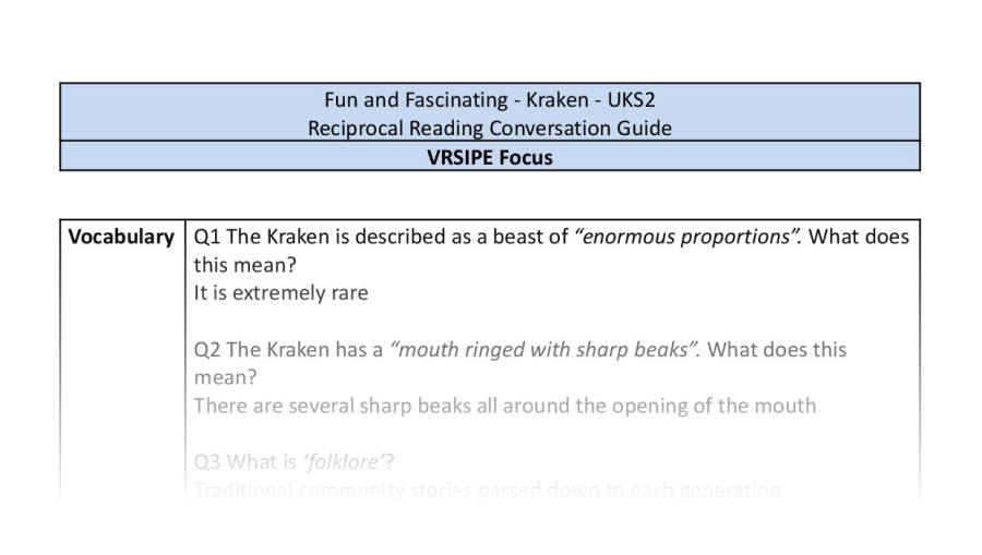 Reciprocal Reading Conversation - Kraken - UKS2 - VRSIPE Focus