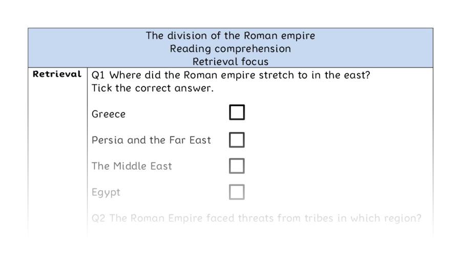 Reading comprehension - retrieval - The division of the Roman empire