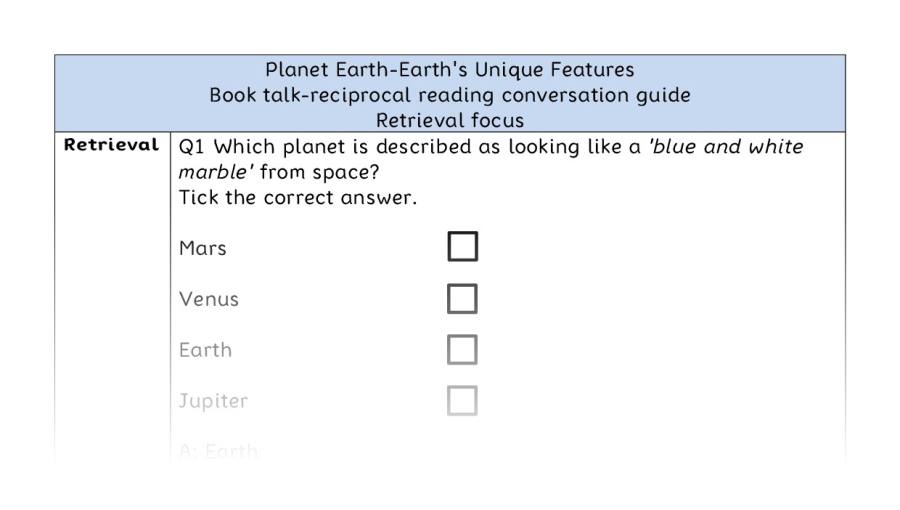 Reciprocal reading - retrieval - Planet Earth-Earths Unique Features
