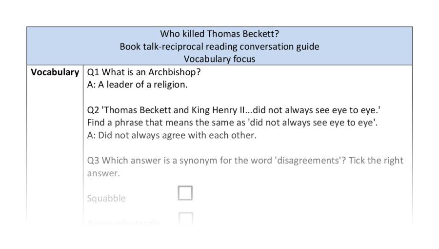 Reciprocal reading-vocabulary-Who killed Thomas Beckett