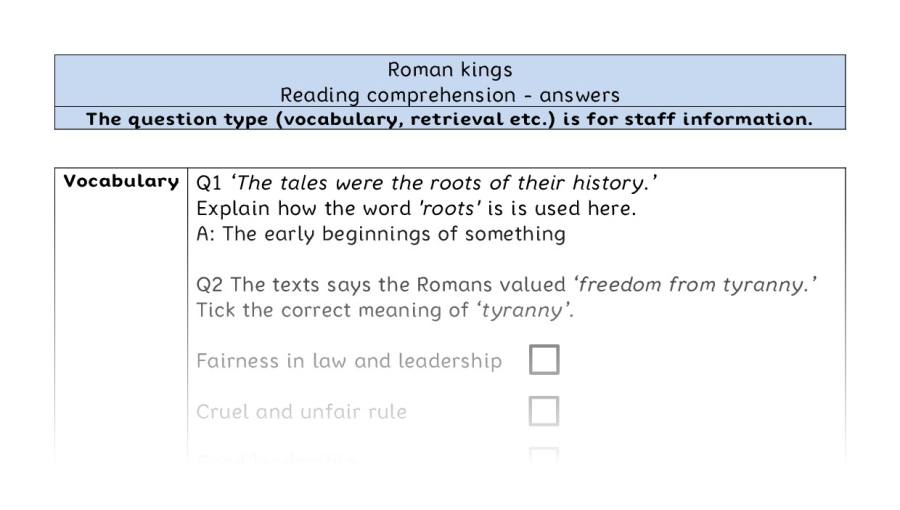 Reading comprehension - VRSIPE - Roman kings - answers