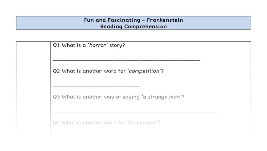 Reading Comprehension-Frankenstein-vocabulary