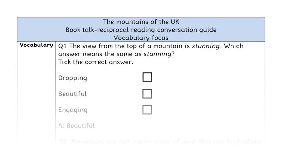 Reciprocal reading - vocabulary - The mountains of the UK