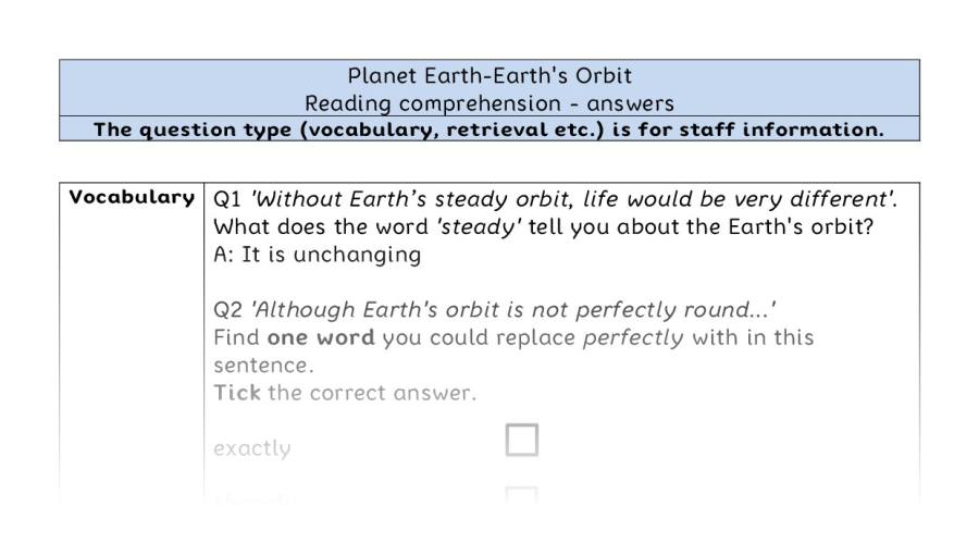 Reading comprehension VRSIPE - Planet Earth-Earths Orbit - answers