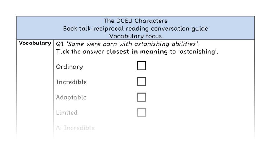Reciprocal reading - vocabulary - The DCEU Characters