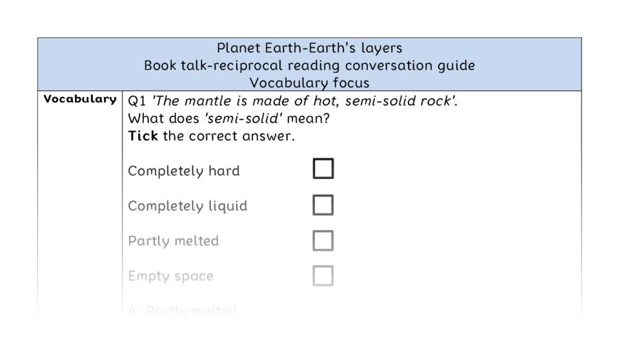 Reciprocal reading - vocabulary - Planet Earth-Earths layers