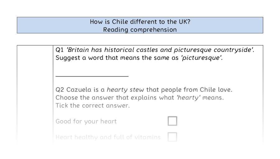 Reading comprehension VRSIPE - How is Chile different to the UK