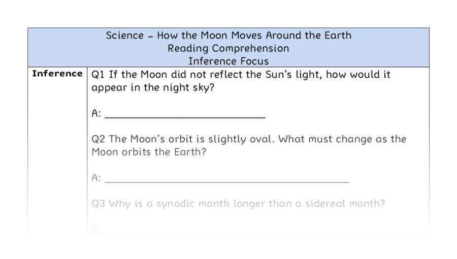 How the Moon Moves Around the Earth - Reading Comprehension - Inference Focus