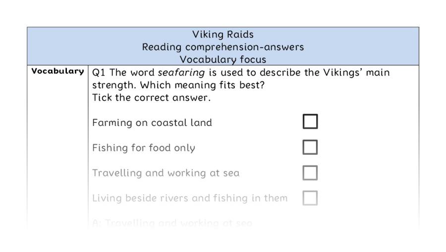 Reading comprehension - vocabulary - Viking Raids - answers
