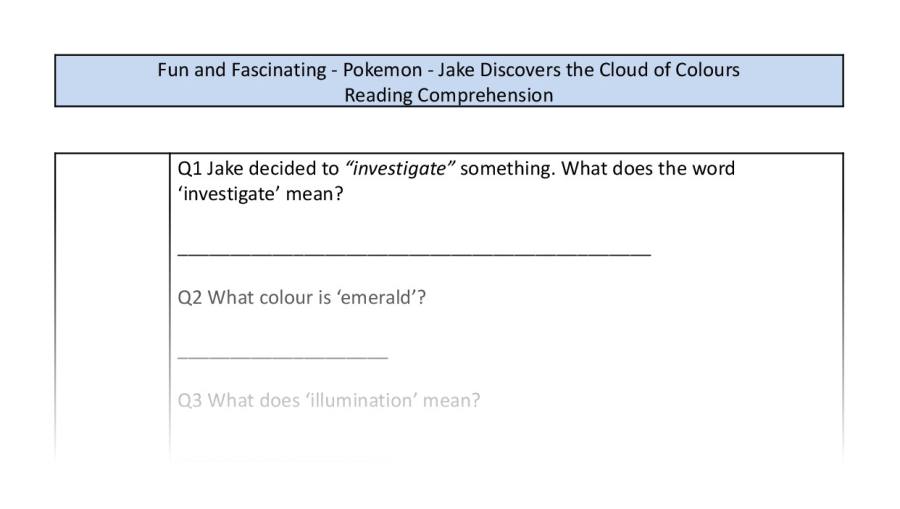 Reading comprehension-vocabulary-Jake discovers the cloud of colours