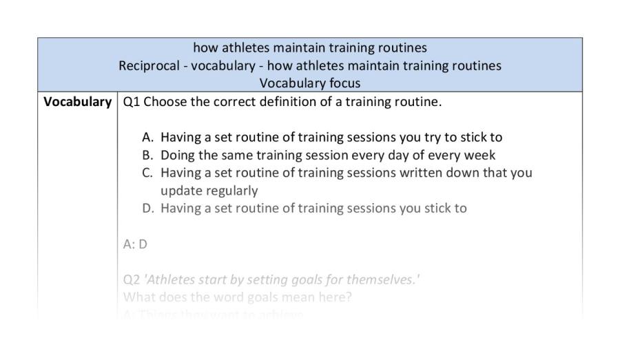 Reciprocal - vocabulary - how athletes maintain training routines