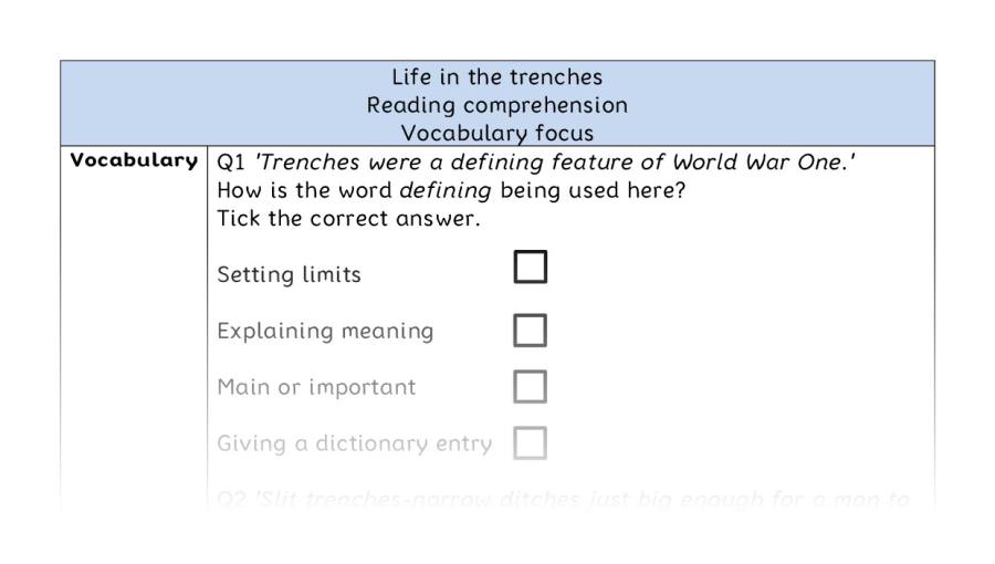 Reading comprehension - vocabulary - Life in the trenches