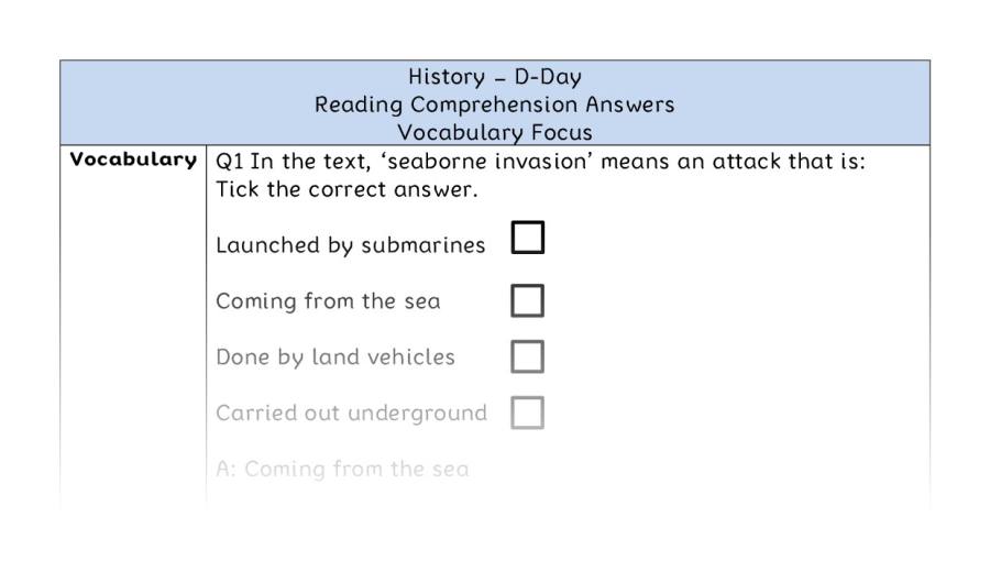 D-Day - Reading Comprehension Answers - Vocabulary Focus