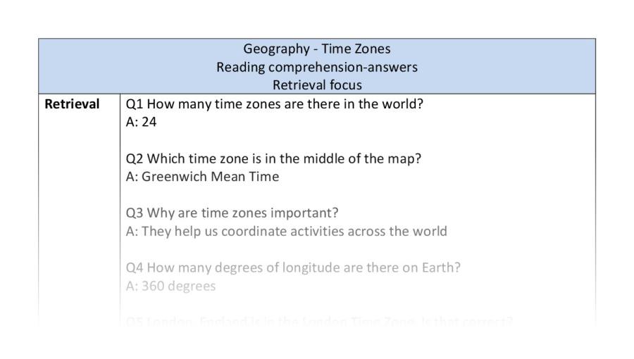 Reading comprehension - retrieval - Time Zones-answers