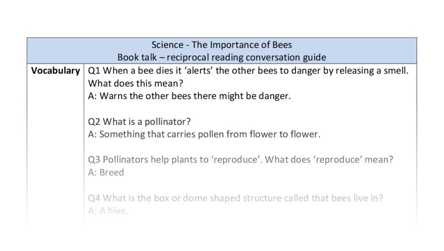 Reciprocal reading - vocabulary - The Importance of Bees