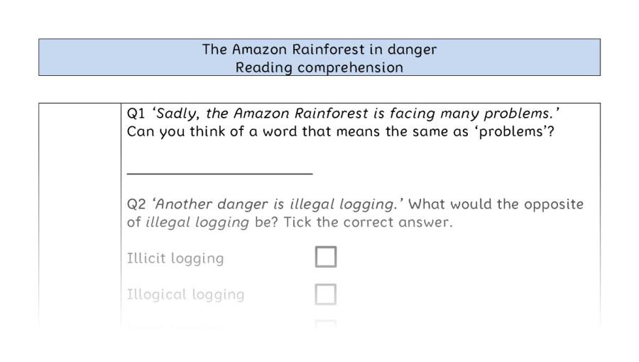 Reading comprehension VRSIPE - The Amazon Rainforest in danger