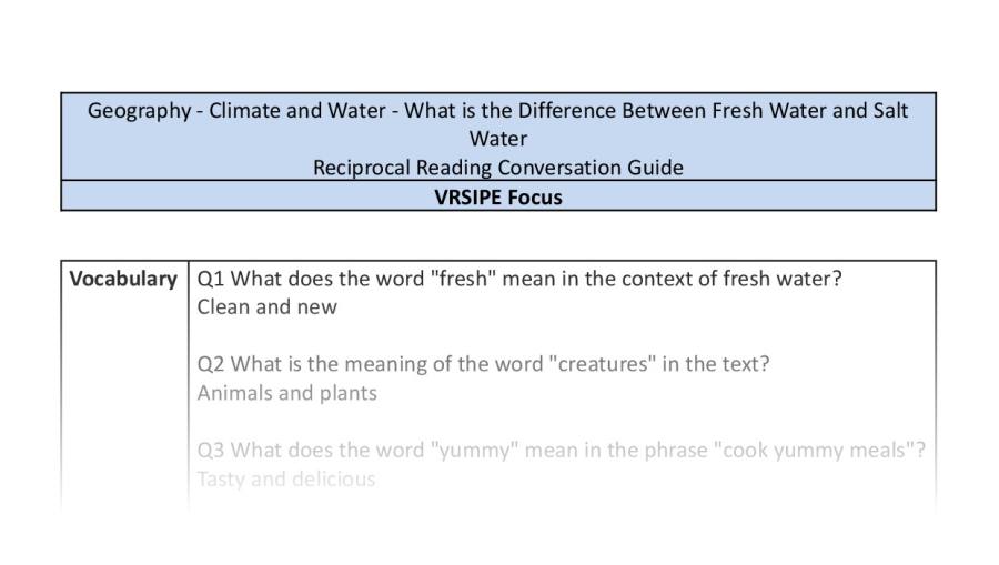 Reciprocal Reading Conversation - What is the Difference Between Fresh Water and Salt Water - VRSIPE Focus