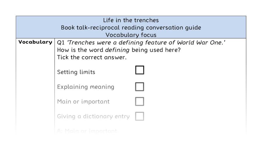 Reciprocal reading - vocabulary - Life in the trenches