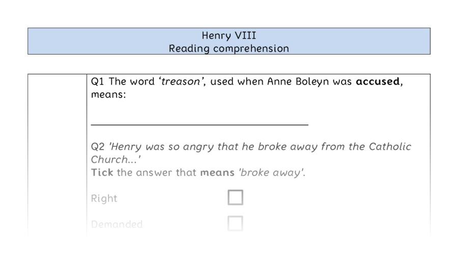 Reading comprehension - Henry VIII - VRSIPE