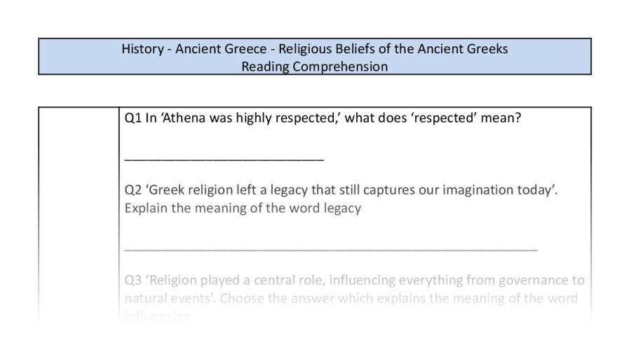 Reading Comprehension-Religious Beliefs of the Ancient Greeks-VRSIPE Focus