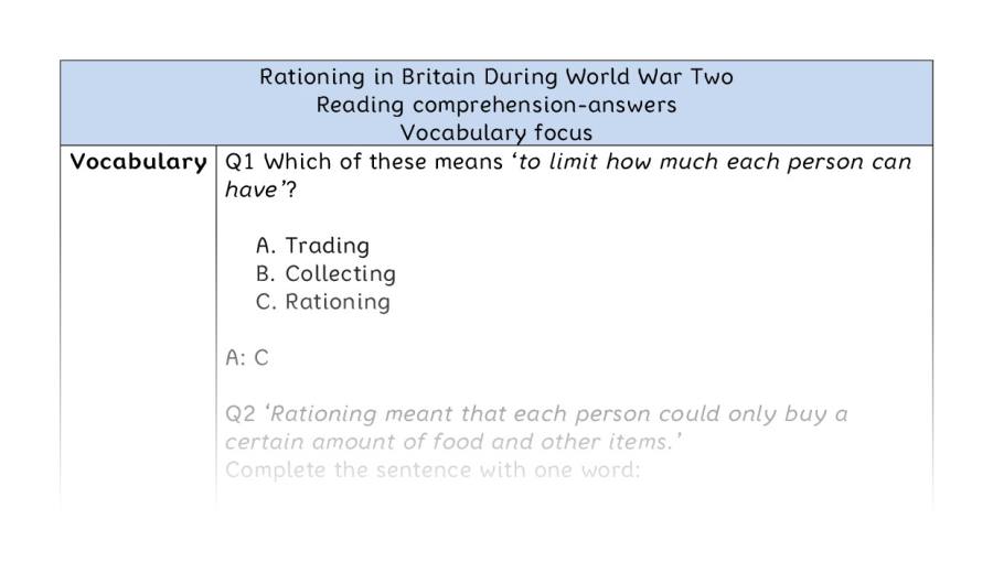 Reading comp-vocab-Rationing in Britain During World War Two - answers