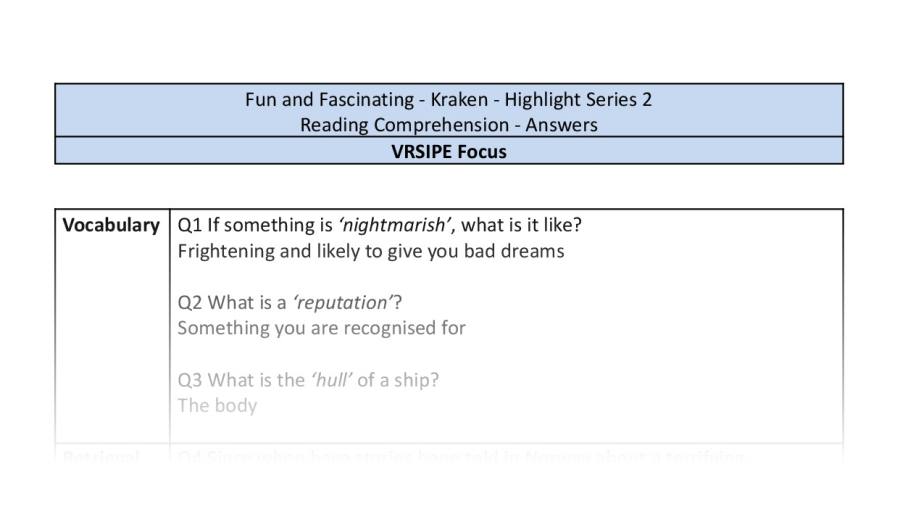Reading Comprehension - Kraken - Highlight Series 2 - VRSIPE Focus