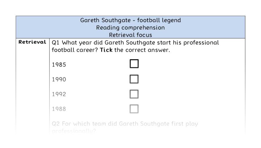 Reading comprehension - retrieval - Gareth Southgate - football legend