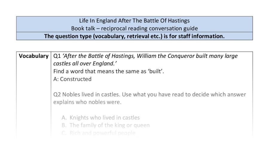 Reciprocal reading-VRSIPE-Life In England After The Battle Of Hastings