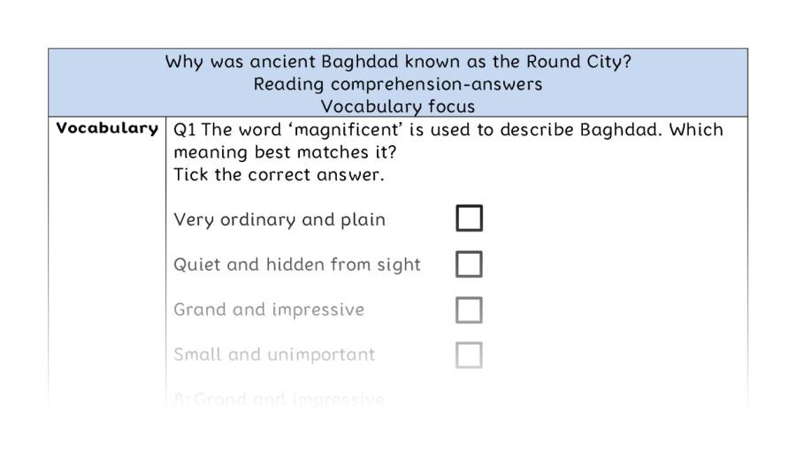 Reading comp-vocab-Why was ancient Baghdad known as the Round City - answers