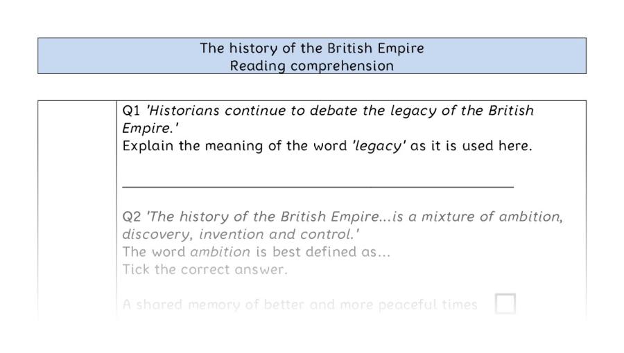 Reading comprehension - VRSIPE-The history of the British Empire