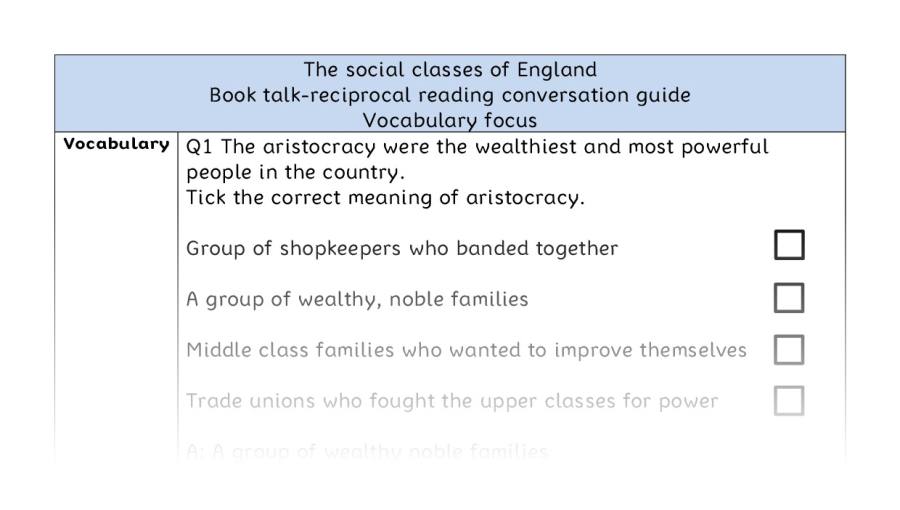 Reciprocal reading - vocabulary - The social classes of England