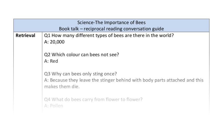 Reciprocal reading - retrieval - The Importance of Bees