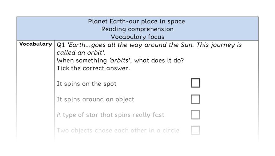 Reading comprehension - vocabulary - Planet Earth-our place in space