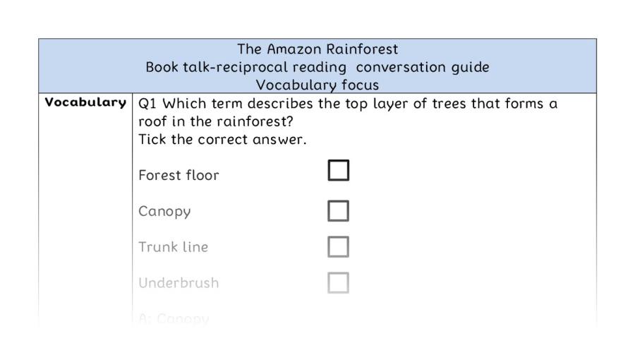 Reciprocal reading - vocabulary - The Amazon Rainforest