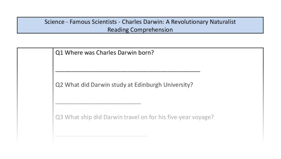 Reading Comprehension-Charles Darwin-A Revolutionary Naturalist-Retrieval Focus