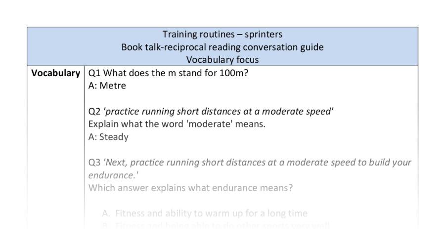 Reciprocal - vocabulary - Training routines - sprinters