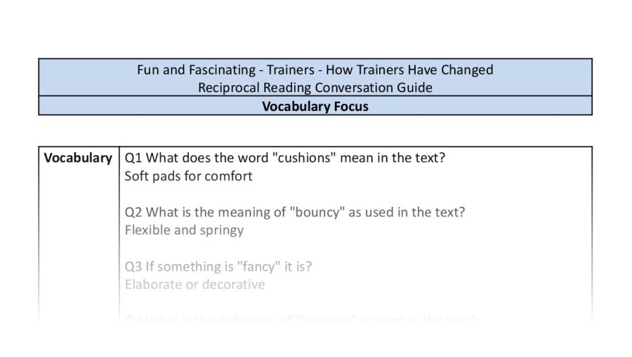 Reciprocal Reading Conversation - How Trainers Have Changed - Vocabulary Focus