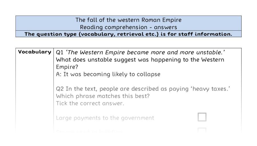 Reading comprehension VRSIPE - The fall of the western Roman Empire - answers