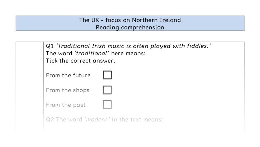 Reading comprehension - VRSIPE - The UK - focus on Northern Ireland