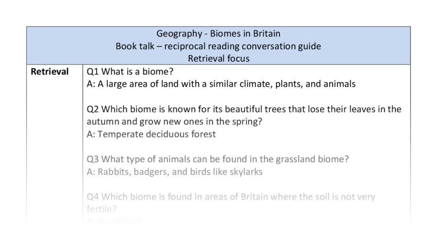 Reciprocal reading - retrieval - biomes in Britain