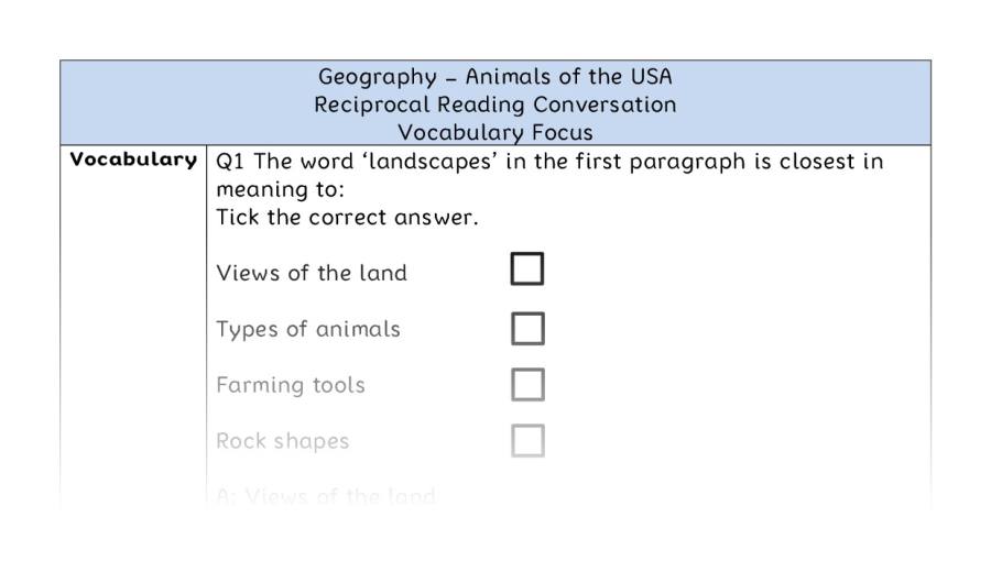 Animals of the USA - Reciprocal Reading Conversation - Vocabulary Focus