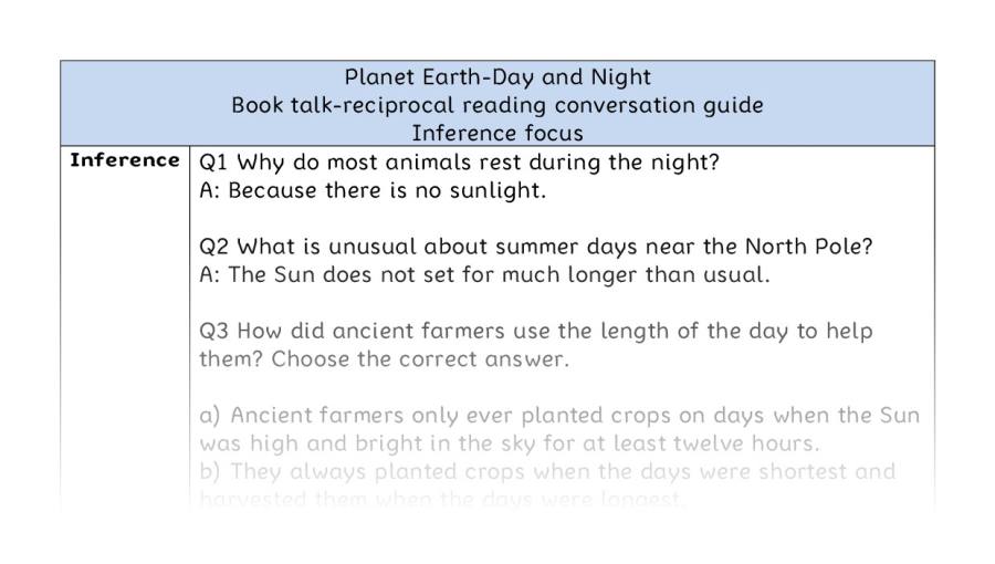 Reciprocal reading - inference - Planet Earth-Day and Night
