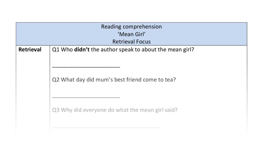 Reading comprehension-Mean Girl-Retreival