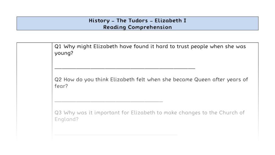 Reading comprehension - Elizabeth I - inference