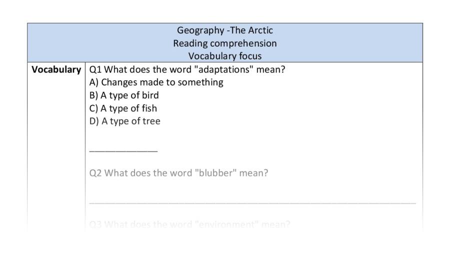 Reading comprehension - vocabulary-The Arctic