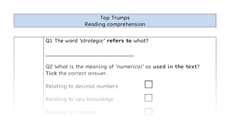 Reading comprehension - VRSIPE - Top Trumps