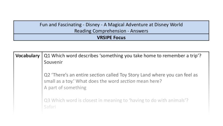 Reading Comprehension - A Magical Adventure at Disney World - VRSIPE Focus